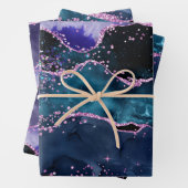 Navy Blue und Lila Glitzer Ocean Agate Geschenkpapier Set (Beispiel)