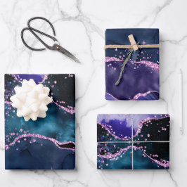 Navy Blue und Lila Glitzer Ocean Agate Geschenkpapier Set