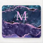 Navy Blue und Lila Glitzer Ocean Agate Mousepad (Vorne)