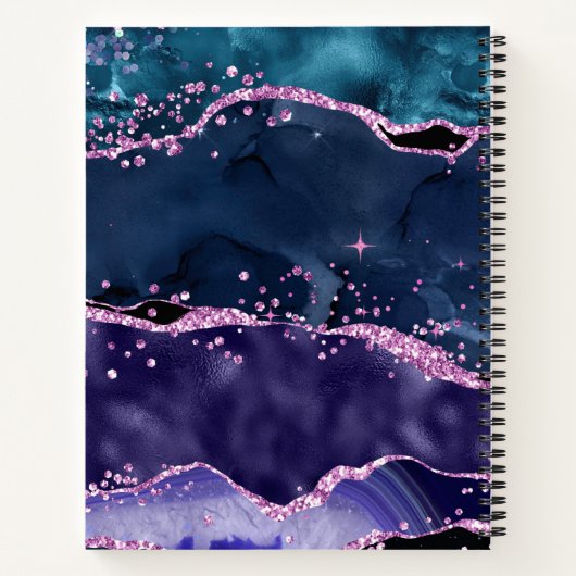 Navy Blue und Lila Glitzer Ocean Agate Notizblock (Rückseite)