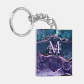 Navy Blue und Lila Glitzer Ocean Agate Schlüsselanhänger (Vorderseite links)