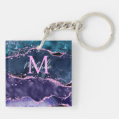 Navy Blue und Lila Glitzer Ocean Agate Schlüsselanhänger (Rückseite)