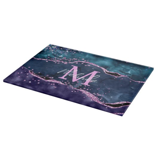 Navy Blue und Lila Glitzer Ocean Agate Schneidebrett (Ecke)