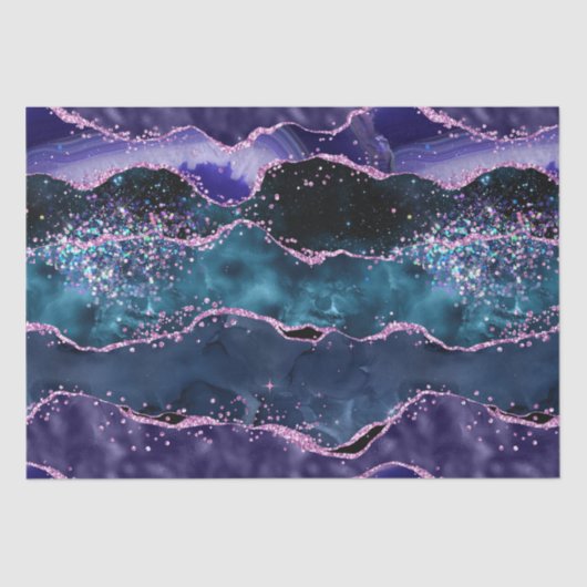 Navy Blue und Lila Glitzer Ocean Agate Seidenpapier (Vorderseite)