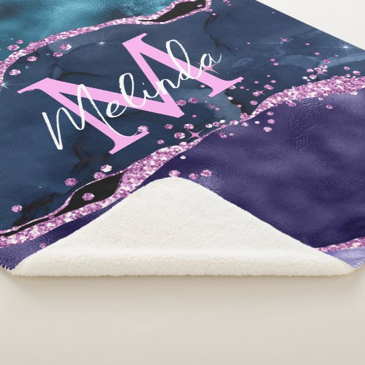 Navy Blue und Lila Glitzer Ocean Agate Sherpadecke (3/4)