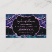 Navy Blue und Lila Glitzer Ocean Agate Visitenkarte (Rückseite)