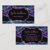 Navy Blue und Lila Glitzer Ocean Agate Visitenkarte (Vorne/Hinten)