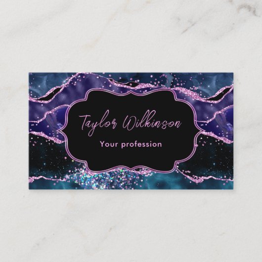Navy Blue und Lila Glitzer Ocean Agate Visitenkarte (Vorderseite)