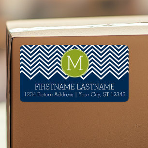 Navy Blue und Lime Green Chevrons Custom Monogram Adressaufkleber