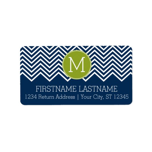 Navy Blue und Lime Green Chevrons Custom Monogram Adressaufkleber (Vorne)