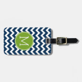 Navy Blue und Lime Green Chevrons Custom Monogram Gepäckanhänger (Vorderseite horizontal)