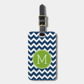 Navy Blue und Lime Green Chevrons Custom Monogram Gepäckanhänger (Vorderseite vertikal)