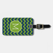 Navy Blue und Lime Green Chevrons Custom Monogram Gepäckanhänger (Vorderseite horizontal)