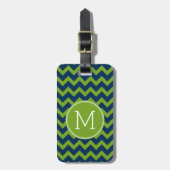 Navy Blue und Lime Green Chevrons Custom Monogram Gepäckanhänger (Vorderseite vertikal)