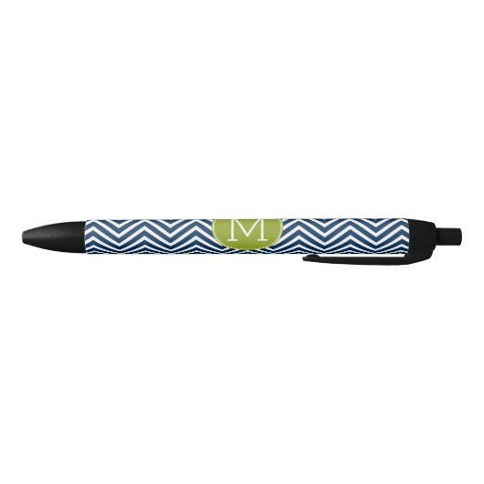 Navy Blue und Lime Green Chevrons Custom Monogram Kugelschreiber (Unterseite)