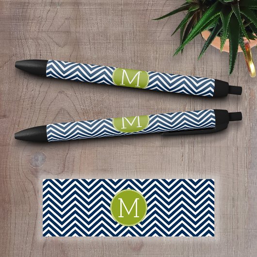 Navy Blue und Lime Green Chevrons Custom Monogram Kugelschreiber