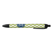 Navy Blue und Lime Green Chevrons Custom Monogram Kugelschreiber (Unterseite)