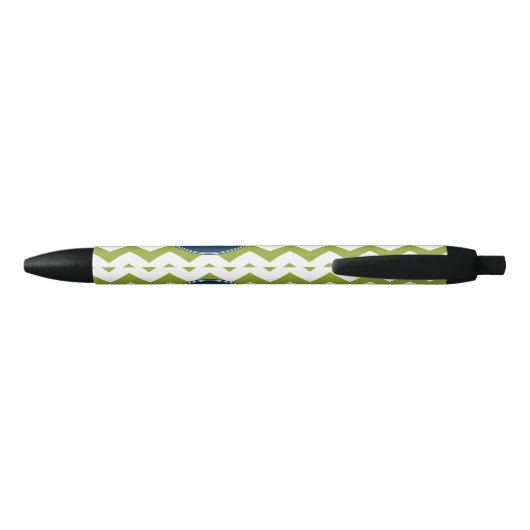 Navy Blue und Lime Green Chevrons Custom Monogram Kugelschreiber (Rückseite)