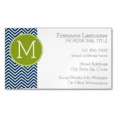 Navy Blue und Lime Green Chevrons Custom Monogram Magnetische Visitenkarte (Vorderseite)