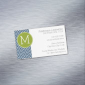 Navy Blue und Lime Green Chevrons Custom Monogram Magnetische Visitenkarte (Beispiel)
