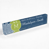 Navy Blue und Lime Green Chevrons Custom Monogram Namensplakette