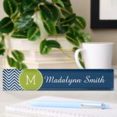 Navy Blue und Lime Green Chevrons Custom Monogram Namensplakette