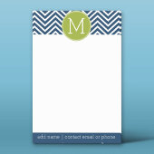 Navy Blue und Lime Green Chevrons Custom Monogram Post-it Klebezettel