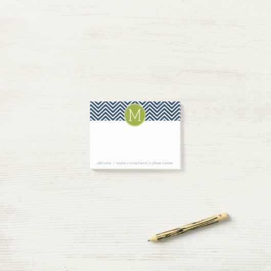 Navy Blue und Lime Green Chevrons Custom Monogram Post-it Klebezettel (Auf Schreibtisch)