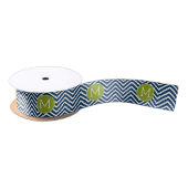 Navy Blue und Lime Green Chevrons Custom Monogram Satinband (Spule)