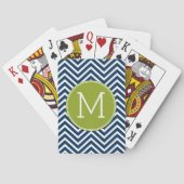Navy Blue und Lime Green Chevrons Custom Monogram Spielkarten (Rückseite)