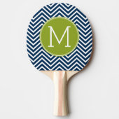 Navy Blue und Lime Green Chevrons Custom Monogram Tischtennis Schläger (Vorderseite)