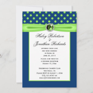 Navy Blue und Lime Green Polka Dots Hochzeit Einladung