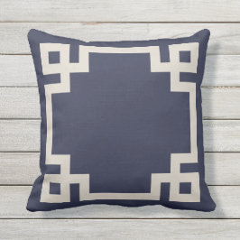 Navy Blue und Linen Beige griechische Schlüsselgre Kissen