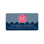 Navy Blue und Magenta Chevrons Custom Monogram Adressaufkleber (Vorne)