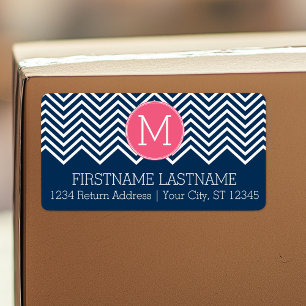 Navy Blue und Magenta Chevrons Custom Monogram Adressaufkleber