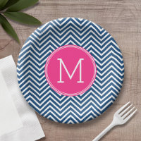 Navy Blue und Magenta Chevrons Custom Monogram