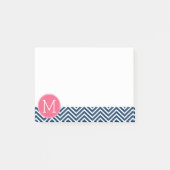 Navy Blue und Magenta Chevrons Custom Monogram Post-it Klebezettel (Vorderseite)