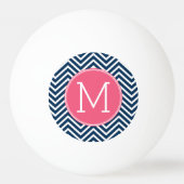 Navy Blue und Magenta Chevrons Custom Monogram Tischtennisball (Vorderseite)