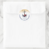 Navy Blue und Marsala Anchor Nautical Wedding Runder Aufkleber (Tasche)