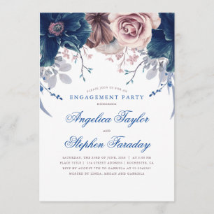 Navy Blue und Mauve Floral Engagement Party Einladung
