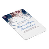 Navy Blue und Mauve Floral Save the Date Magnet (Rechte Seite)