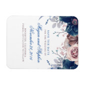 Navy Blue und Mauve Floral Save the Date Magnet (Horizontal)