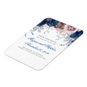 Navy Blue und Mauve Floral Save the Date Magnet (Linke Seite)