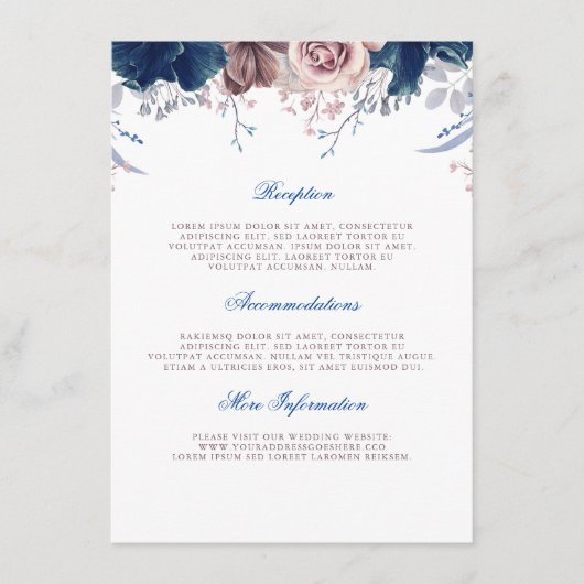 Navy Blue und Mauve Wedding Information Guest Begleitkarte (Vorderseite)