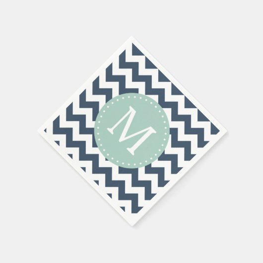 Navy Blue und Minze Green Zickzack Custom Monogram Serviette (Ecke)