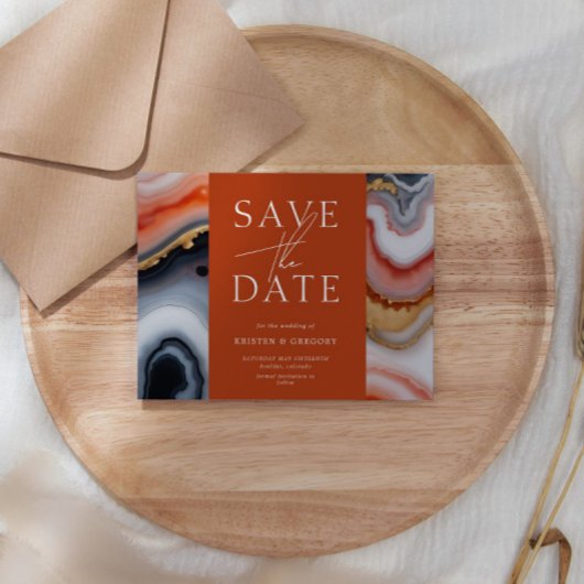 Navy Blue und Orange Agate Save the Date Einladung