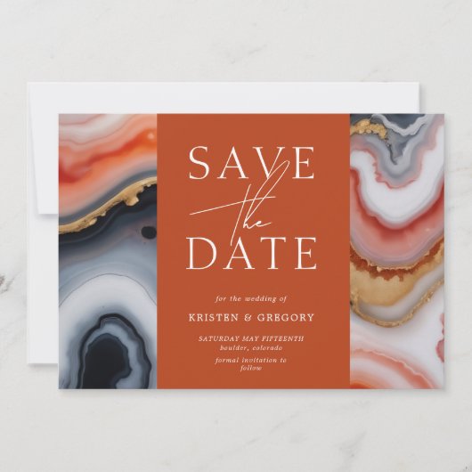 Navy Blue und Orange Agate Save the Date Einladung (Vorderseite)