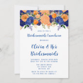 Navy Blue und Orange Floral Bridesmaids Luncheon Einladung (Vorderseite)