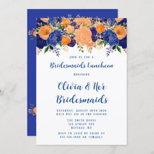 Navy Blue und Orange Floral Bridesmaids Luncheon Einladung
