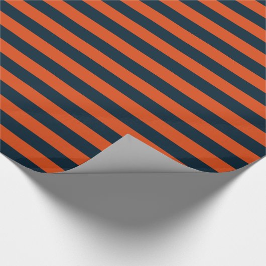 Navy Blue und Orange Horizontal Stripe Geschenkpapier (Ecke)